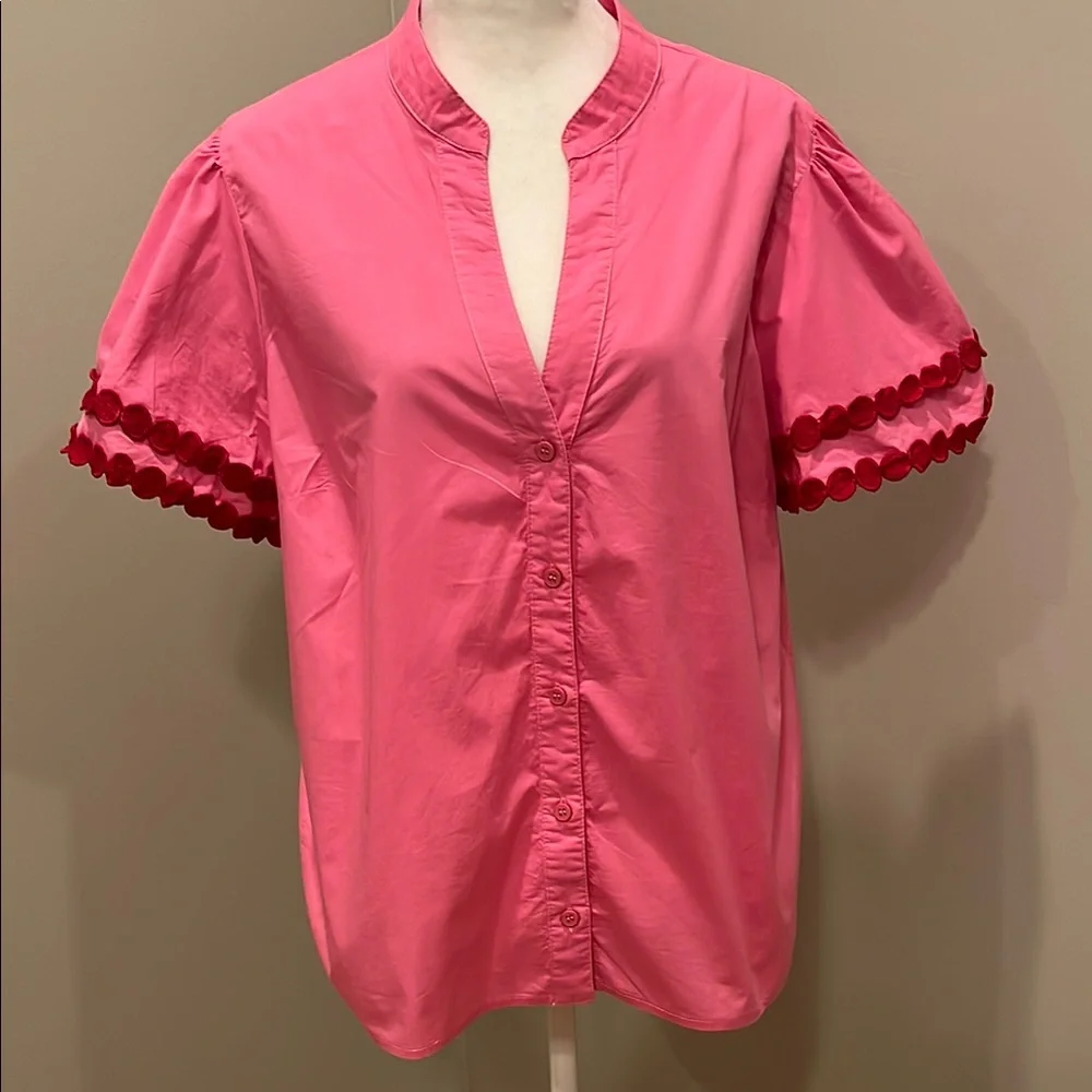 Flying Tomato Button Down Pink Red Blouse Top Size Large - Picture 1 of 6